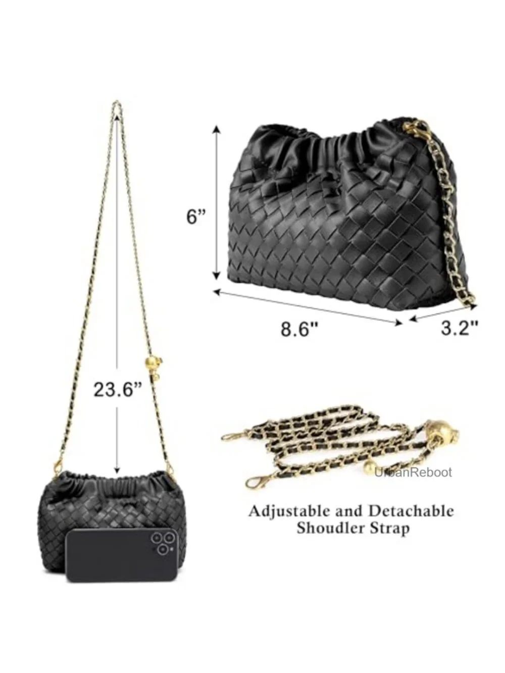 Woven Faux Leather Crossbody Bag Evening Clutch Hobo Purse